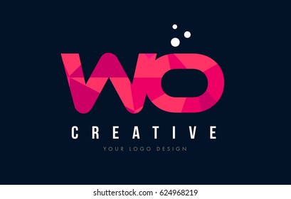 WO W O Purple Letter Logo Design with Low Poly Pink Triangles Concept