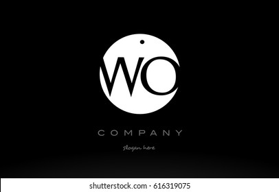 WO W O simple black white circle background alphabet company logo design vector icon template