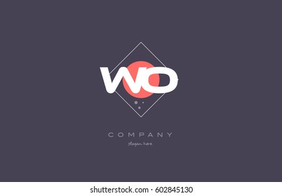 wo w o  vintage retro pink purple rhombus alphabet company letter logo design vector icon creative template background