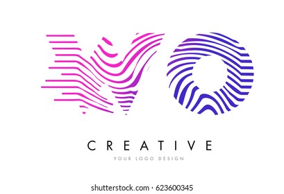 WO W O Zebra Letter Logo Design with Black and White Stripes Vector