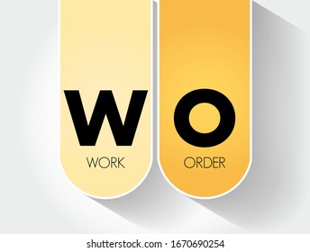 WO Work Order - usually a task for a customer, that can be scheduled or assigned to someone, acronym text concept background