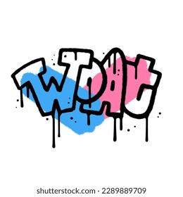 Woat - one word in urban Graffiti spray paint style on colorful abstract shapes. Worst of All Time. Textured Hand drawn Isolated Vector illustration.