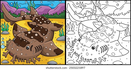 Wobbegong Shark Coloring Page Colored Illustration