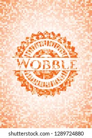 Wobble abstract emblem, orange mosaic background