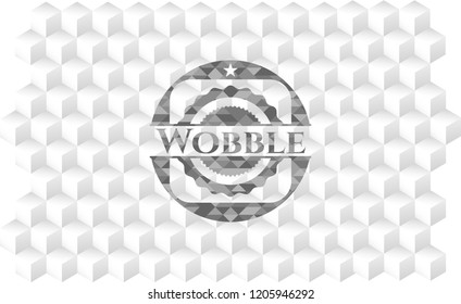 Wobble grey emblem with geometric cube white background