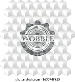 Wobble retro style grey emblem with geometric cube white background