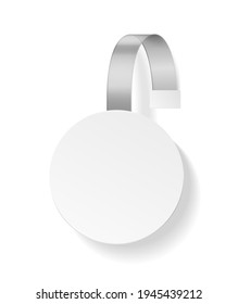 Wobbler advertising. Plastic white round empty hanging paper tag, sticker for merchandiser in supermarket, discount or sale banner mockup promotion template. Vector realistic illustration