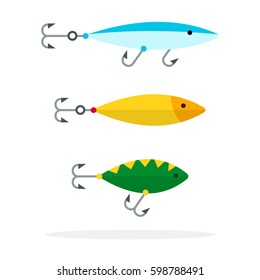 Wobbler in the form of fish of different colors vector flat material design isolated on white