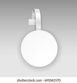 Wobbler or sales point tag mock up. White empty round self adhesive supermarket shelf wobbler isolated on grey background. Vector circle shelf plastic price sticker, banner or label for your design