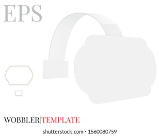 Wobbler template, vector with overprinted die cut, laser cut lines. White, clear, blank, isolated wobbler mock up on white background with perspective view. Price tag, wobbler vector 