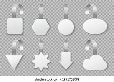 Wobblers. Blank supermarket promotion tags, retail store sale advertising labels. Realistic shelf wobbler in various shapes vector mockup set. Square, round, triangle and arrow shaped labels