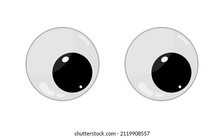 Wobbly plastic eyes. Googly eyes for toy. Puppet eyeballs. Cartoon glossy round eyes isolated on white background. Look down left. Crazy, silly and fun icon. Vector.