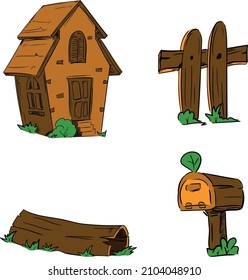 Wodden farm house cartoon for sticker and cute design