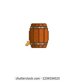 Woden barrel. Pixel art. Old school computer graphic. Element design stickers, logo, mobile app, menu. 8 bit video game. Game assets 8-bit sprite. 16-bit.