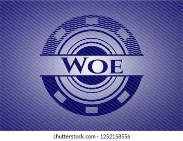 Woe badge with denim texture