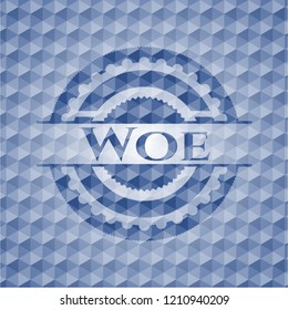 Woe blue polygonal emblem.