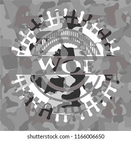 Woe on grey camouflaged pattern