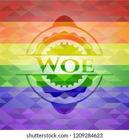 Woe on mosaic background with the colors of the LGBT flag