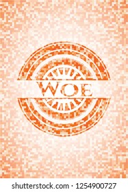 Woe orange tile background illustration. Square geometric mosaic seamless pattern with emblem inside.
