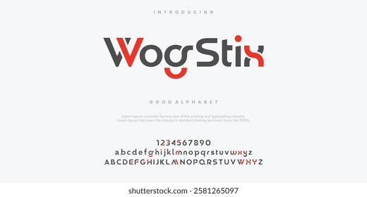 WogStix modern abstract alphabet font. Minimal technology typography, Creative urban sport fashion futuristic font and with numbers. vector illustration