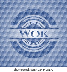 Wok blue polygonal emblem.