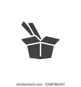 Wok box and chopsticks vector icon. filled flat sign for mobile concept and web design. Noodle wok box glyph icon. Symbol, logo illustration. Vector graphics