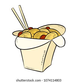 Wok box icon. Vector colorful doodle. Cartoon isolated hand drawn illustration