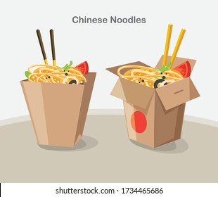 Wok Box Noodles , Take away box noodle Vector illustration