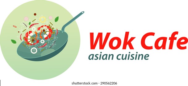 Wok cafe logo template. Asian wok cuisine.