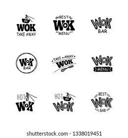 wok chinese food logo set. Vector