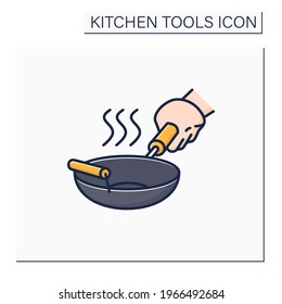 Wok color icon. Kitchenware. Round bottomed cooking pot. Used in Chinese cuisine. Kitchen tools concept. Isolated vector illustration