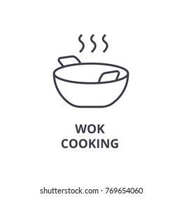 wok cooking line icon, outline sign, linear symbol, vector, flat illustration