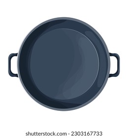 Wok frying pan, empty cookware bowl top view in cartoon style. Steel souspan, pot isolated on white background. object with handles.