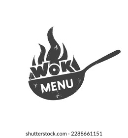 Wok frying pan icon. Wok asian food logo. Perfect for menu, logo, sign, label.