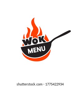 Wok frying pan icon. Vector illustration.
Wok asian food logo for thai or chinese restaurant.