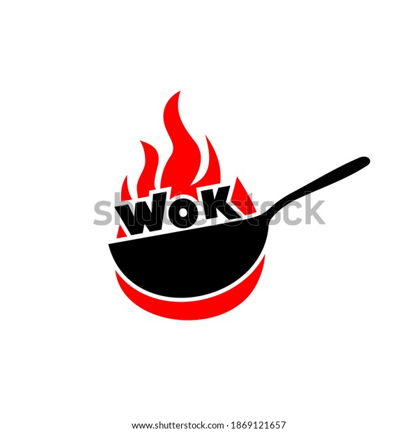 Wok frying pan icon. Vector\
illustration.\
Wok asian food logo for thai or chinese\
restaurant.