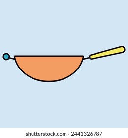 Wok frying pan vector color icon. Kitchen appliance. Graph symbol for cooking web site design, logo, app, UI