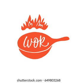 Wok icon. Hand drawn vector illustration. Can be used for farmers market, poster, logo, banner, sticker, label, emblem and other design.
