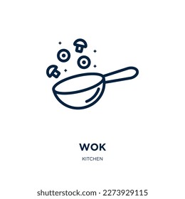 wok icon from kitchen collection. Thin linear wok, restaurant, food outline icon isolated on white background. Line vector wok sign, symbol for web and mobile