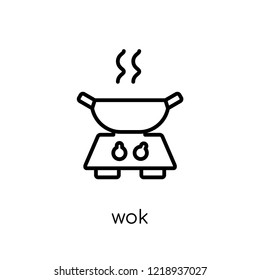 wok icon. Trendy modern flat linear vector wok icon on white background from thin line Kitchen collection, outline vector illustration