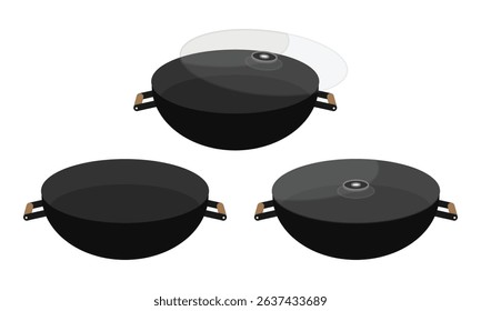 Wok with Lid A Collection of Cooking Pot Illustrations, Karahi Frying Pan Vectors on a white Background