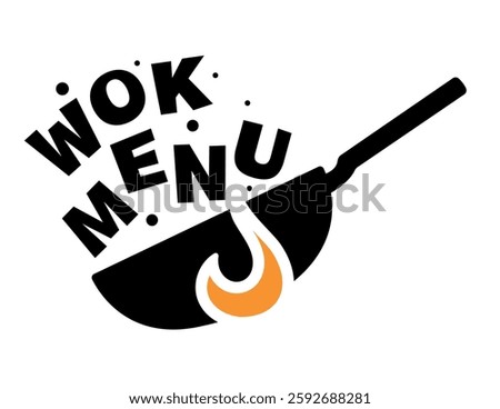 Wok menu logo. Chinese frying pan logotype. Chinese food logo