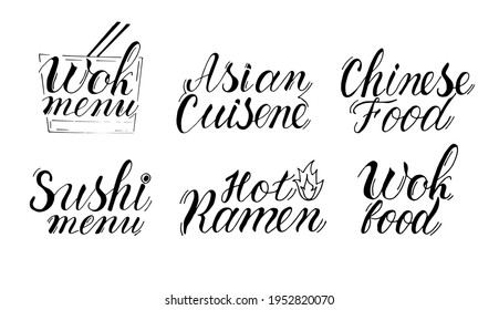 Wok menu set eat hand draw vector
