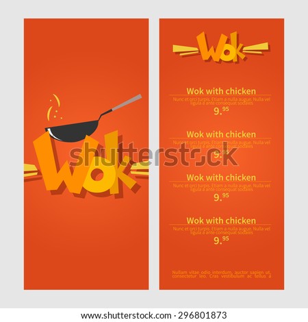 Wok menu. Template menu of  wok restaurant. Flat style illustration