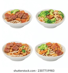 Wok Noodle 3D Ramen Espaguetis aislados: carne de ciervo, grava, caldo, ajo, cracklings, mantequilla

