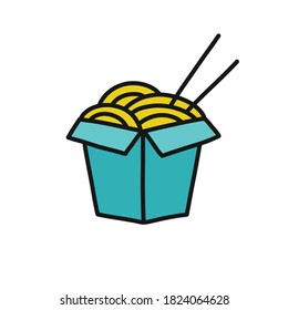 wok noodles doodle icon, vector illustration