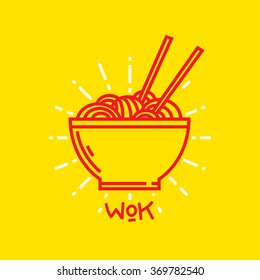 Wok noodles on plate vector graphic illustration