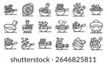  Wok pan icons set. Outline set of wok pan vector icons for web design isolated on white background