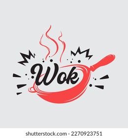 Wok pan illustration vector logo  traditional frying pan griddle for noodle chinesse food