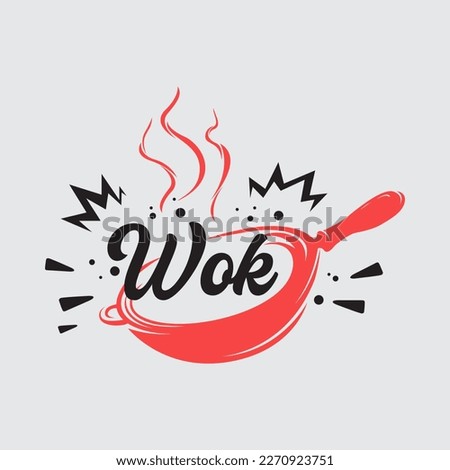 Wok pan illustration vector logo  traditional frying pan griddle for noodle chinesse food